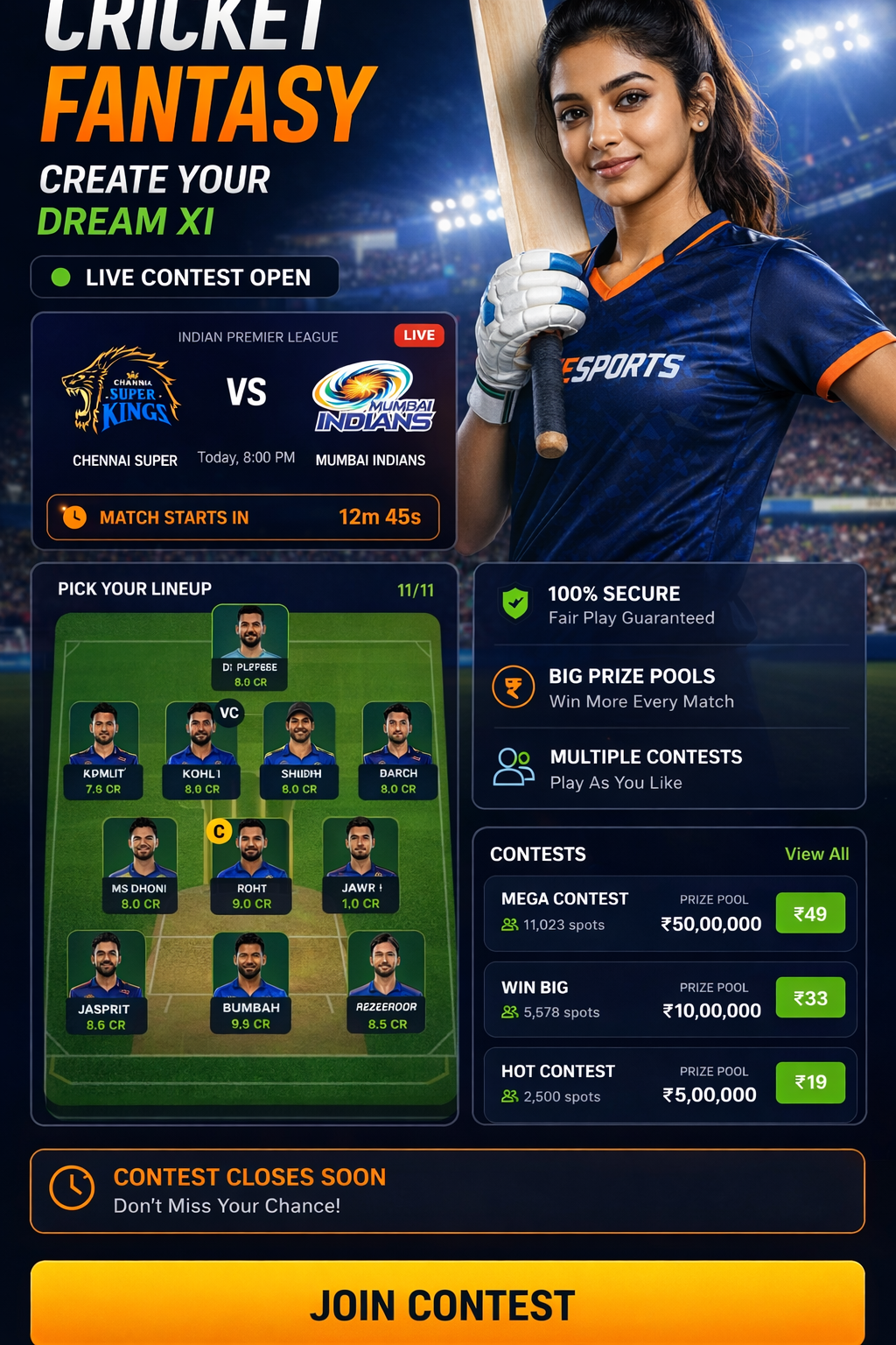 Come India 11 cricket matchday visual