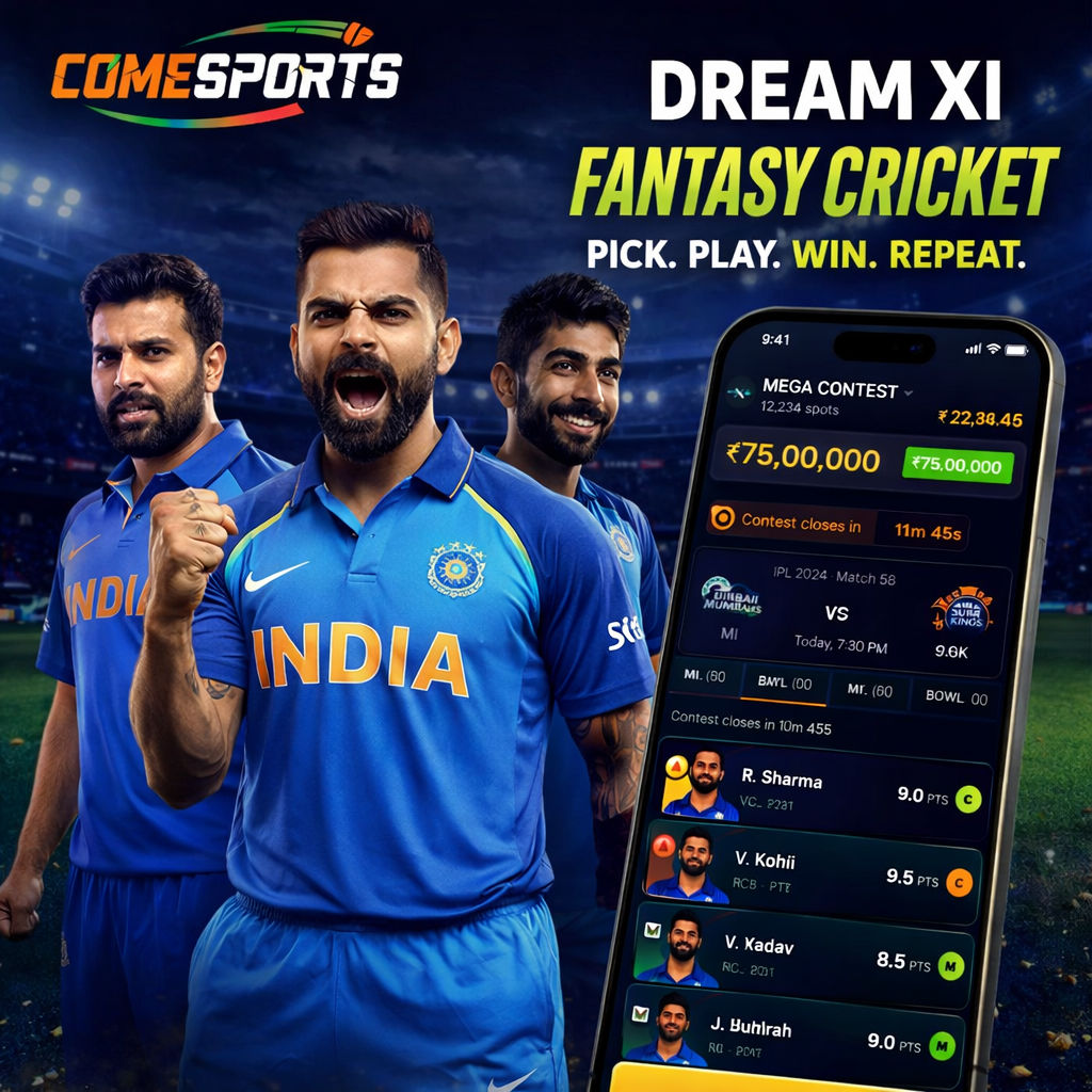 Come India 11 fantasy cricket and India team visual